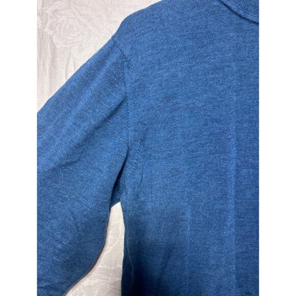 Nordstrom Sweater Large TALL Blue Merino Wool Mock Neck Made in Italy - Picture 2 of 9